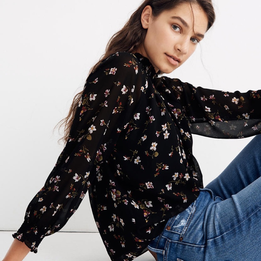 Smocked Mockneck Top in Backyard Blossoms